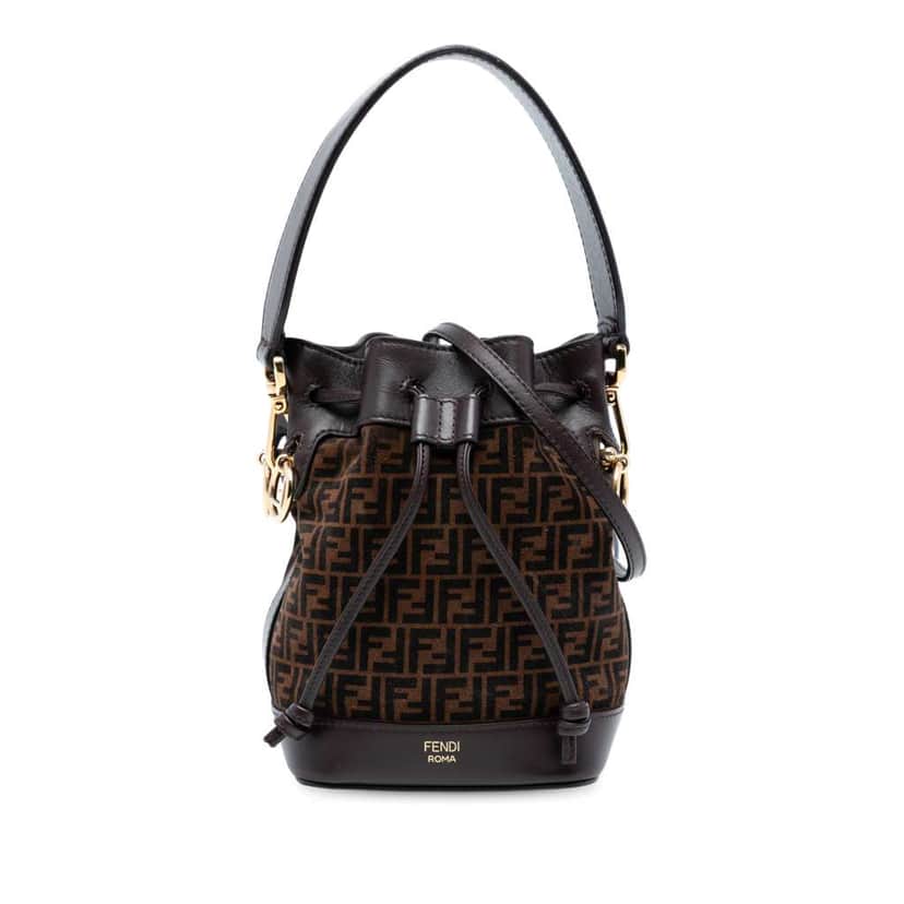 Fendi Mini Zucca Suede Mon Tresor Bucket Bag Brown Leather Good condition - Front View