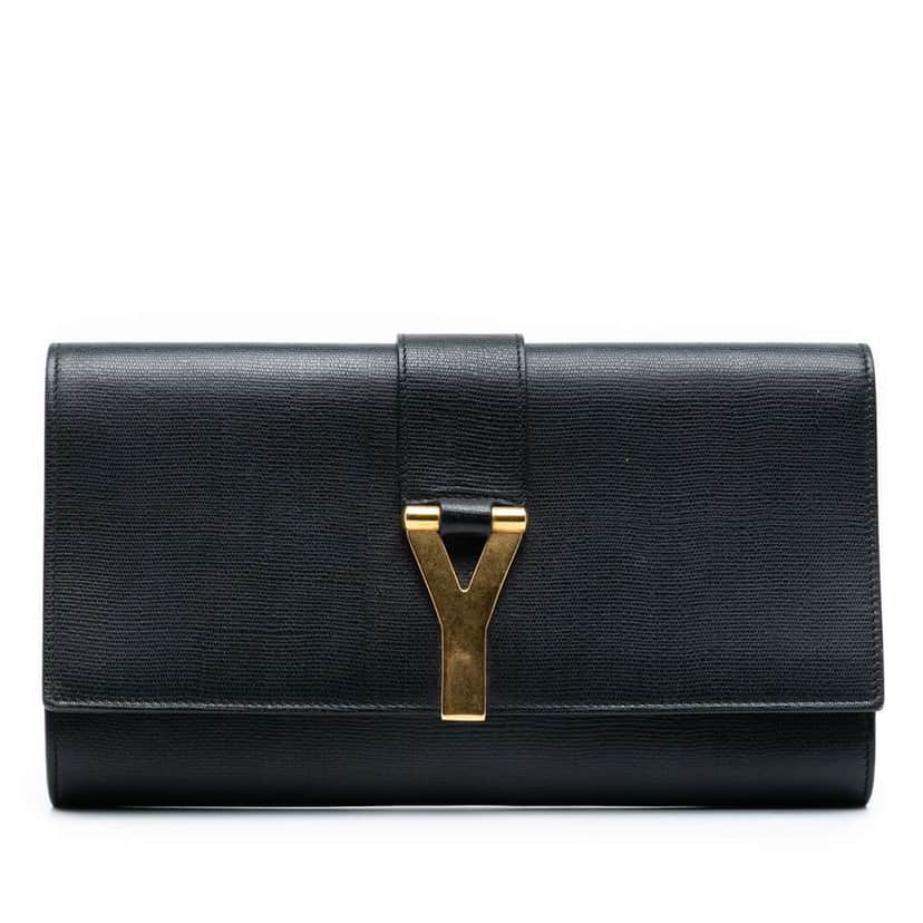 Saint Laurent Leather Chyc Ligne Clutch Black Leather Very good condition - Front View