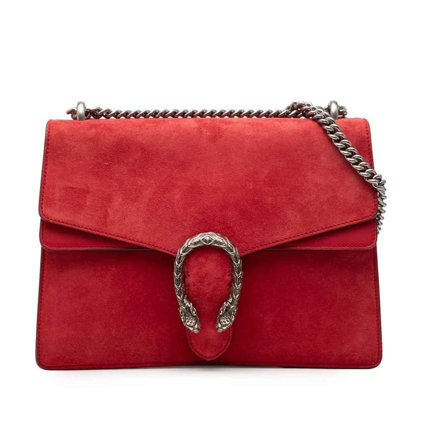 Gucci Medium Suede Dionysus Shoulder Bag Red Leather Good condition - Front View