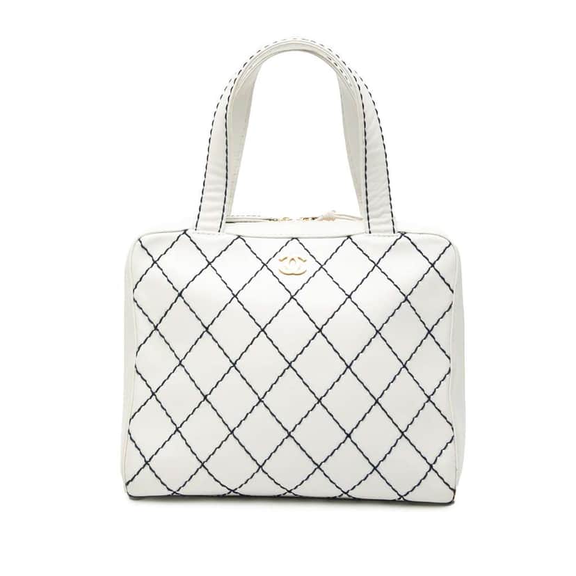 Chanel CC Wild Stitch Handbag White Leather Good condition - Front View