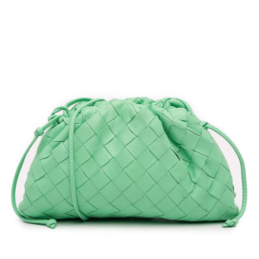Bottega Veneta Nappa Intrecciato The Mini Pouch Crossbody Green Leather Good condition - Front View