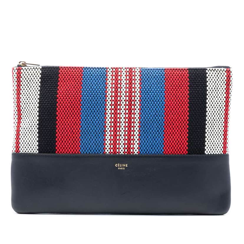 Celine Canvas Striped Solo Pouch Black Canvas Very good condition - Front View