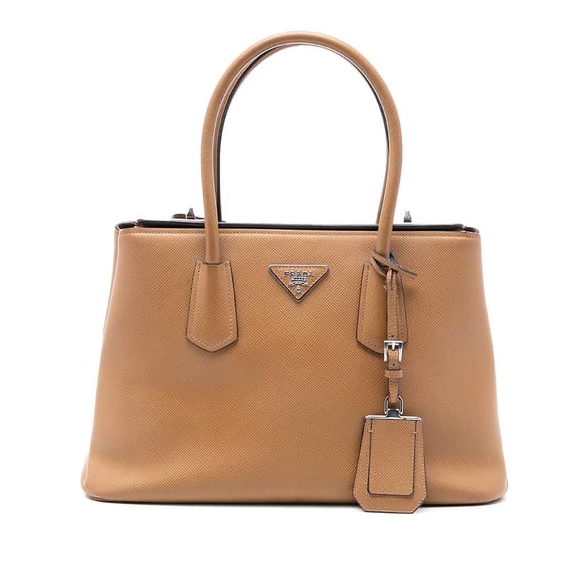 Prada Saffiano Cuir Turnlock Twin Satchel Brown Leather Good condition - Front View