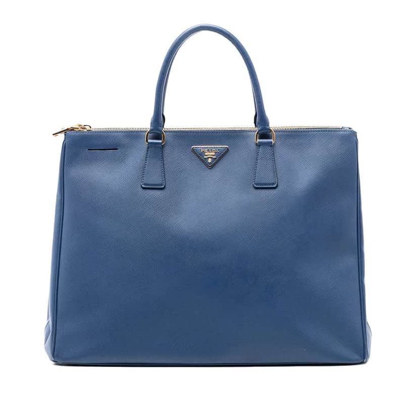 Prada Extra Large Saffiano Lux Galleria Double Zip Tote Blue Leather Good condition - Front View