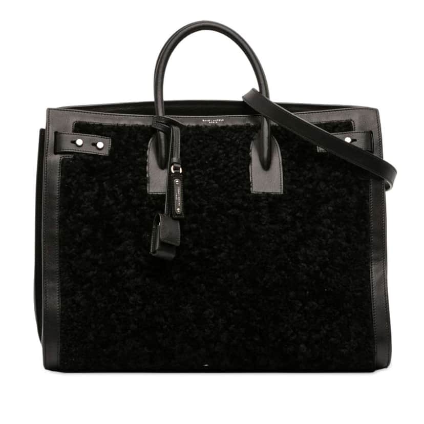 Saint Laurent Large Shearling Sac de Jour Satchel Black Good condition - Front View