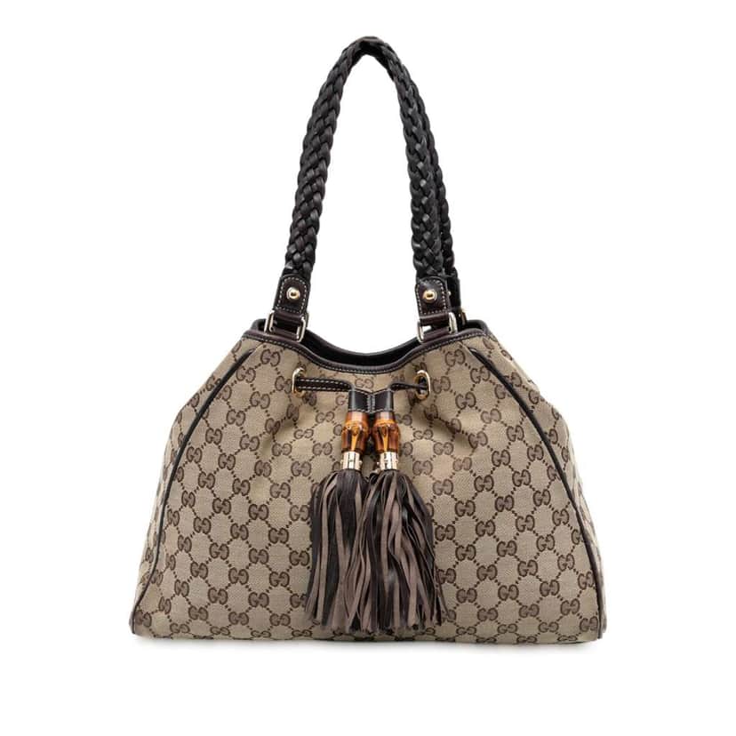 Gucci Medium GG Canvas Braided Peggy Tote Brown Canvas Good condition - Front View