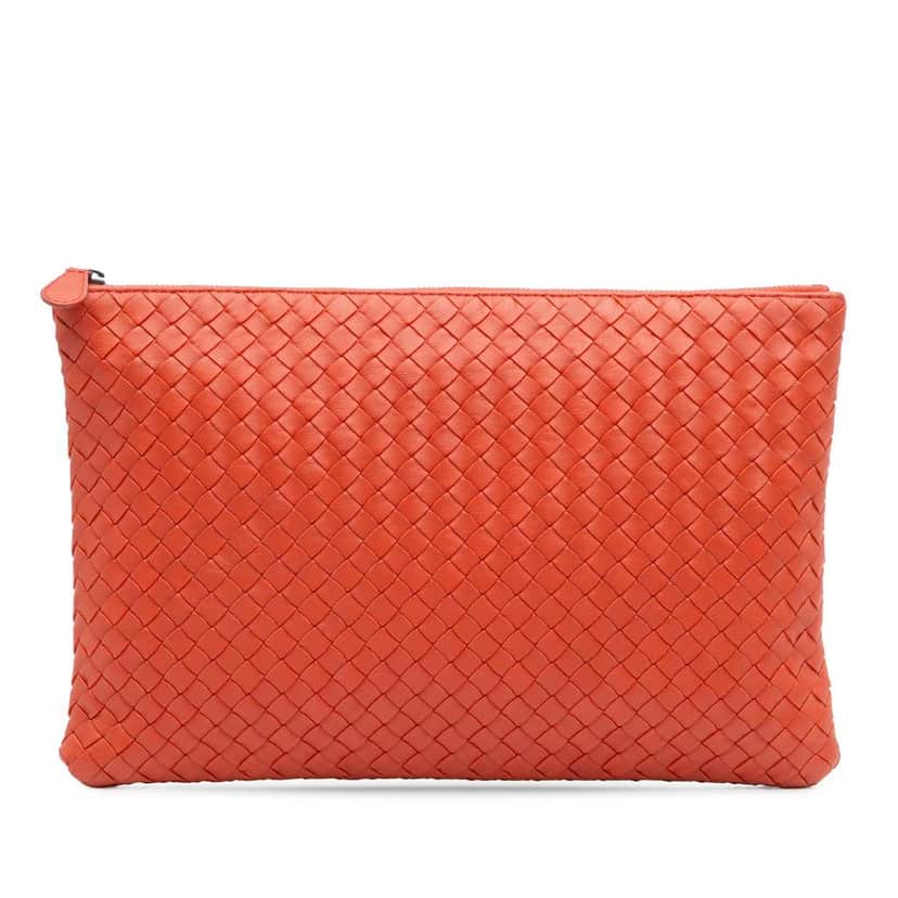 Bottega Veneta Nappa Intrecciato Clutch Red Leather Good condition - Front View