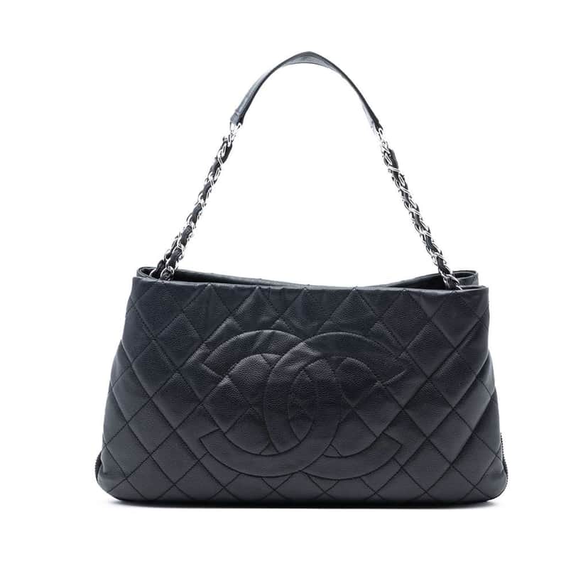 Chanel CC Quilted Caviar Expandable Tote Black Leather Good condition - Front View