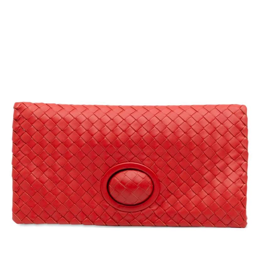 Bottega Veneta Nappa Intrecciato Turn Lock Clutch Red Leather Good condition - Front View