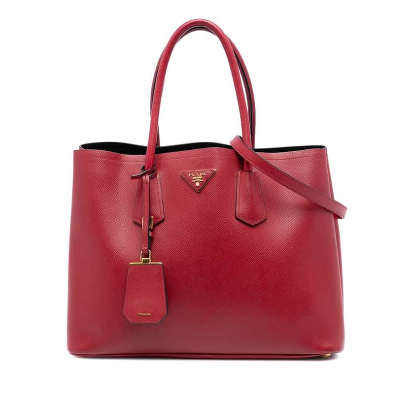 Prada Medium Saffiano Cuir Double Satchel Red Leather Very good condition - Front View