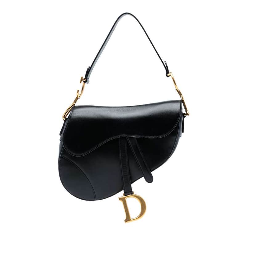 Dior Smooth Calfskin Saddle Bag Black Leather Good condition - Front View