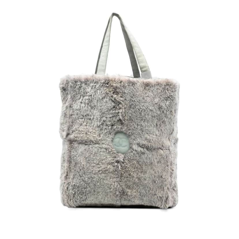 Chanel CC Lapin Fur Tote Grey Very good condition - Front View