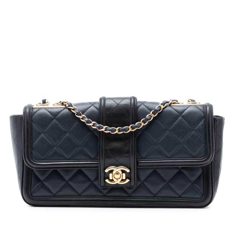 Chanel Large Bicolor Quilted Lambskin Elegant CC Flap Blue Leather Good condition - Front View