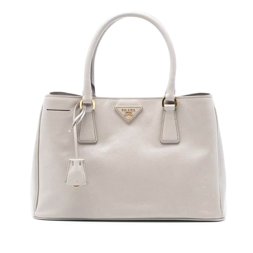 Prada Medium Saffiano Lux Galleria Satchel Grey Leather Good condition - Front View