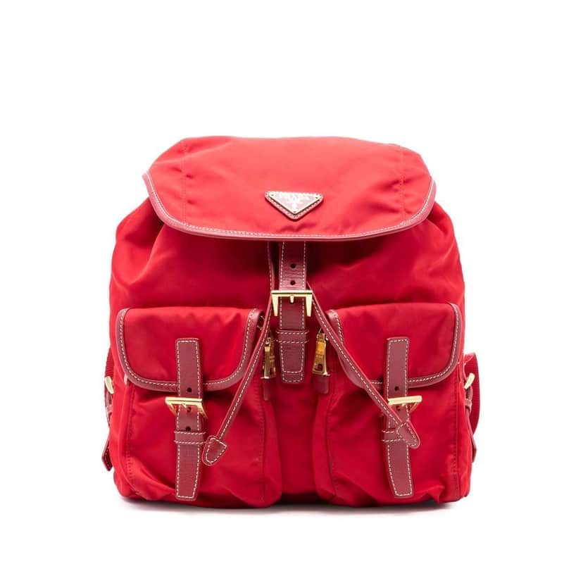 Prada Saffiano Trimmed Tessuto Backpack Red Good condition - Front View