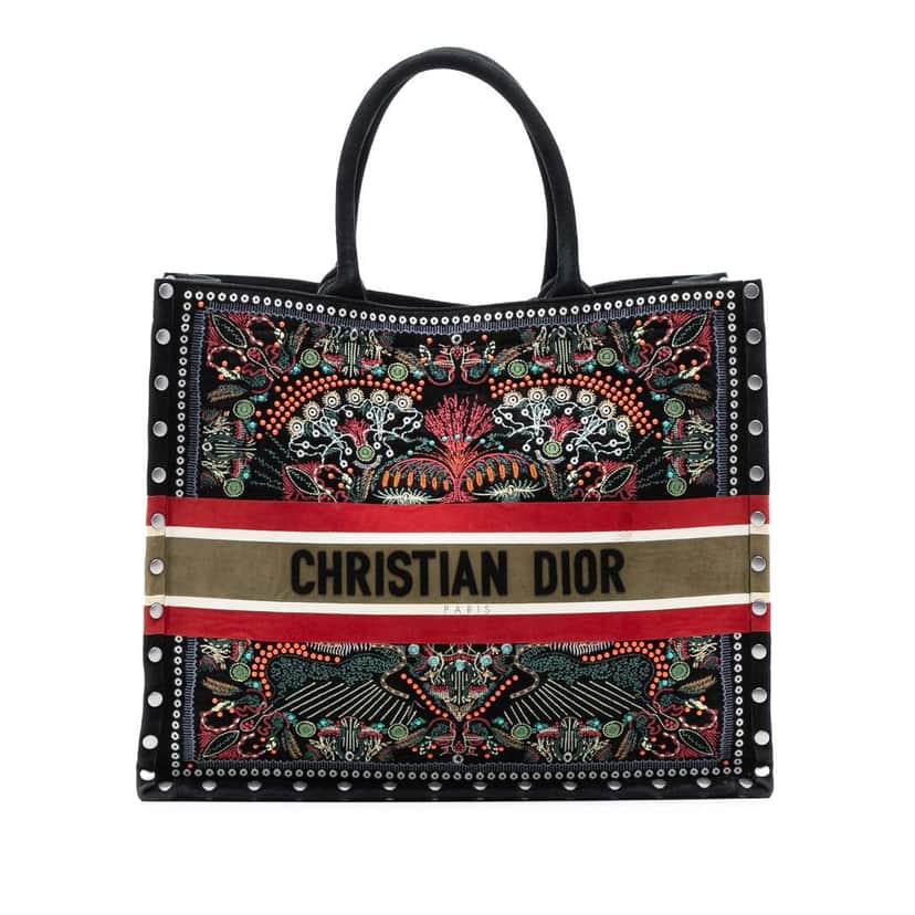 Dior Large Studded Embroidered Velvet Heart Lights Book Tote Black Velvet Good condition - Front View