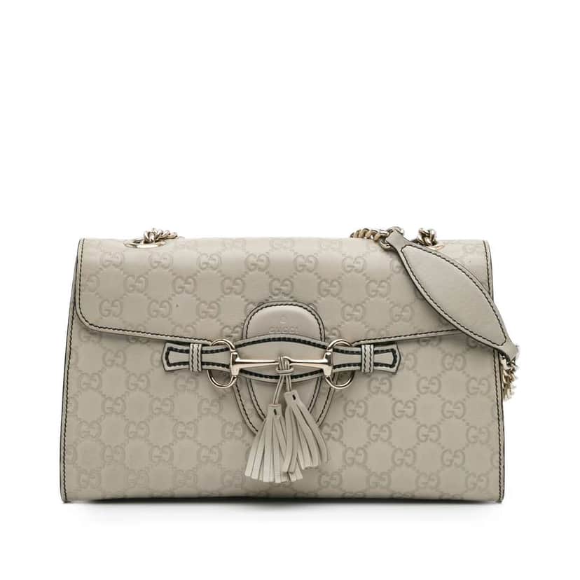 Gucci Medium Guccissima Emily Shoulder Bag White Leather Good condition - Front View