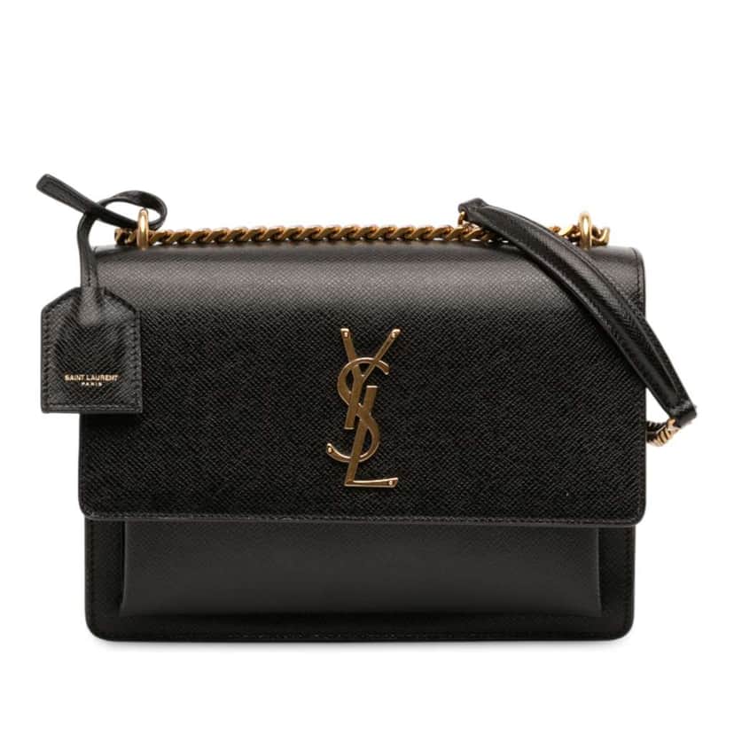 Saint Laurent Medium Grained Calfskin Monogram Sunset Crossbody Black Leather Good condition - Front View
