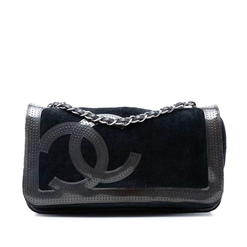 Chanel Terry Cloth CC Sport Line Shoulder Bag Black Cotton Good condition - Front View