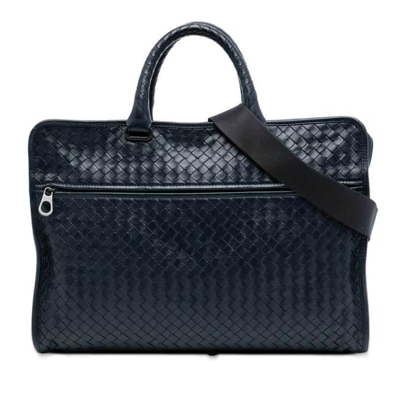 Bottega Veneta Nappa Intrecciato Business Bag Blue Leather Good condition - Front View