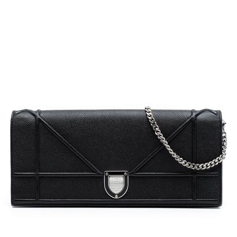 Dior Grained Calfskin Diorama Pochette Clutch Black Leather Good condition - Front View