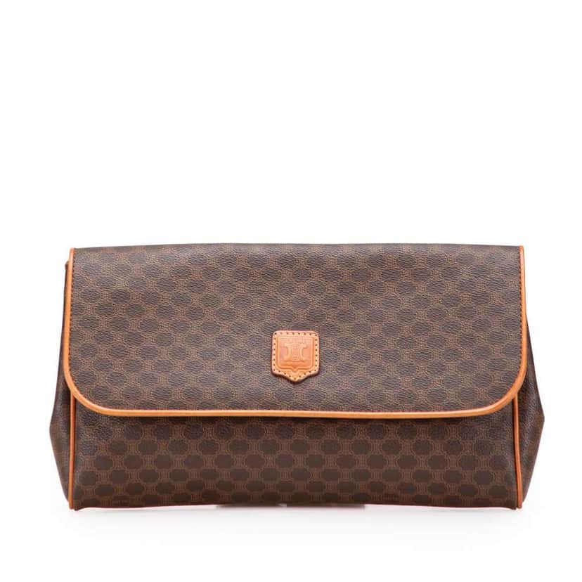 Celine Macadam Coated Canvas Clutch Brown Canvas Good condition - Front View