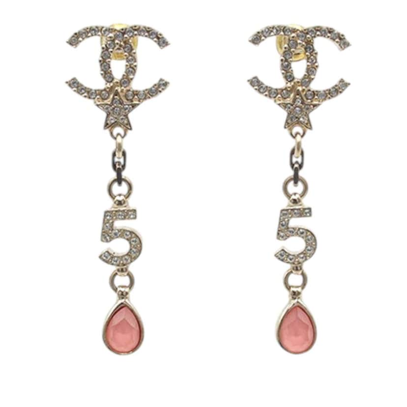 Chanel Gold Plated Rhinestone CC Star No.5 Bijoux Swing Push Back Earrings Gold Metal Good condition - Front View