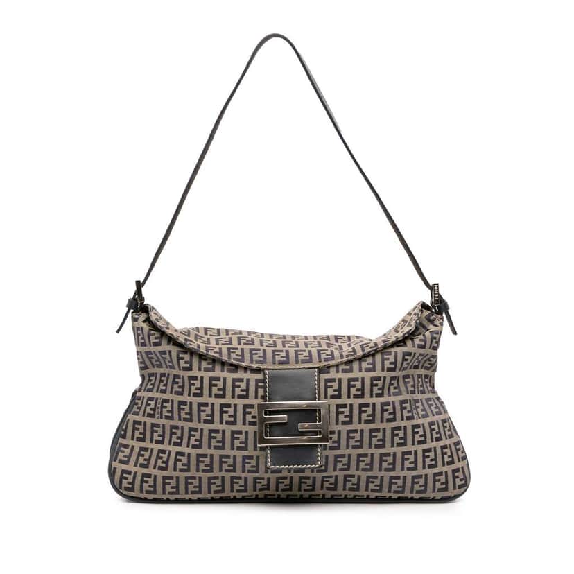 Fendi Zucchino Canvas Double Flap Shoulder Bag Brown Canvas Good condition - Front View
