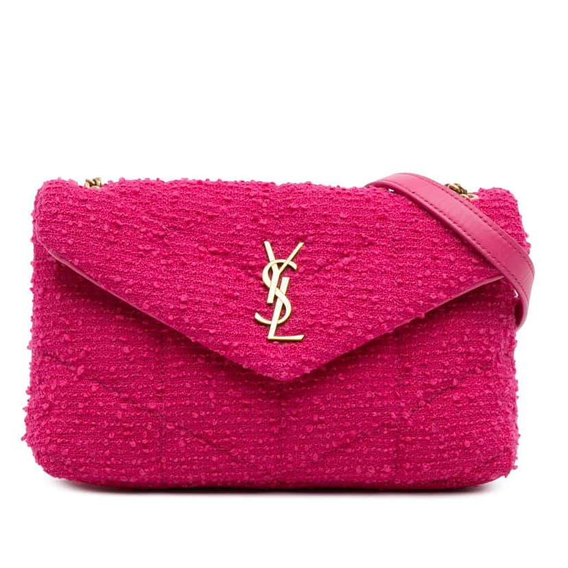 Saint Laurent Toy Boucle Tweed LouLou Puffer Crossbody Pink Tweed Good condition - Front View