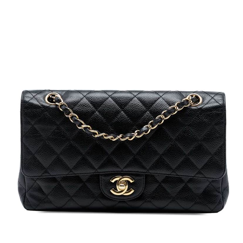 Chanel Medium Classic Caviar Double Flap Black Leather Good condition - Front View