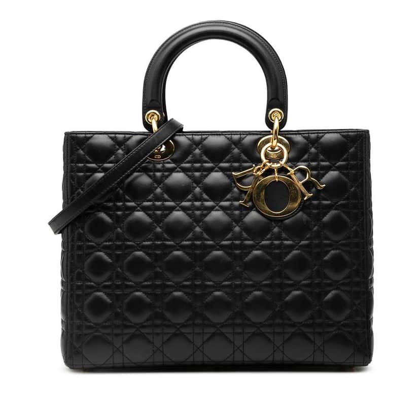 Dior Large Lambskin Cannage Lady Dior Black Leather Good condition - Front View
