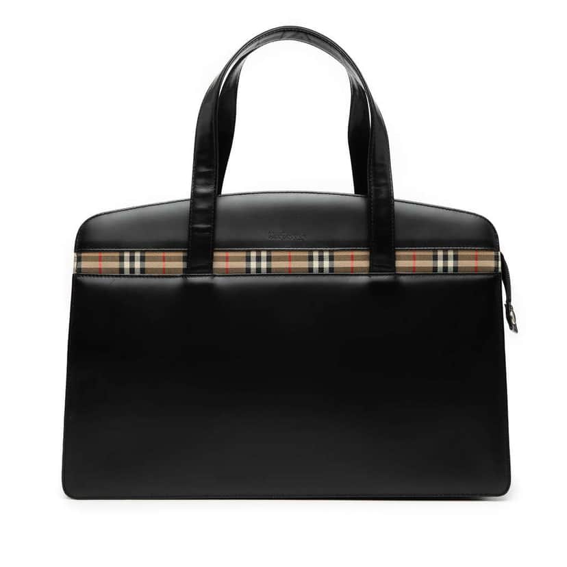 Burberry House Check Trimmed Leather Handbag Black Leather Good condition - Front View