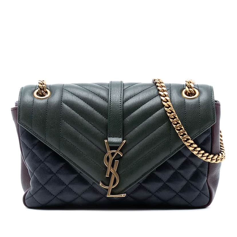 Saint Laurent Medium Tricolor Sheepskin Triquilt Monogram College Bag Blue Leather Good condition - Front View