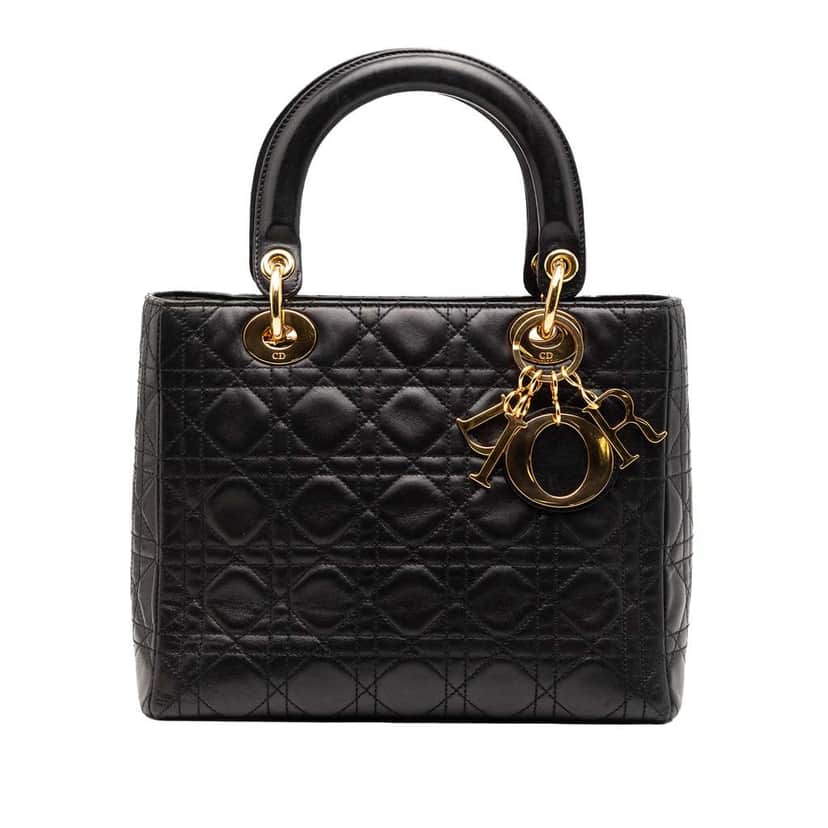 Dior Medium Lambskin Cannage Lady Dior Black Leather Very good condition - Front View