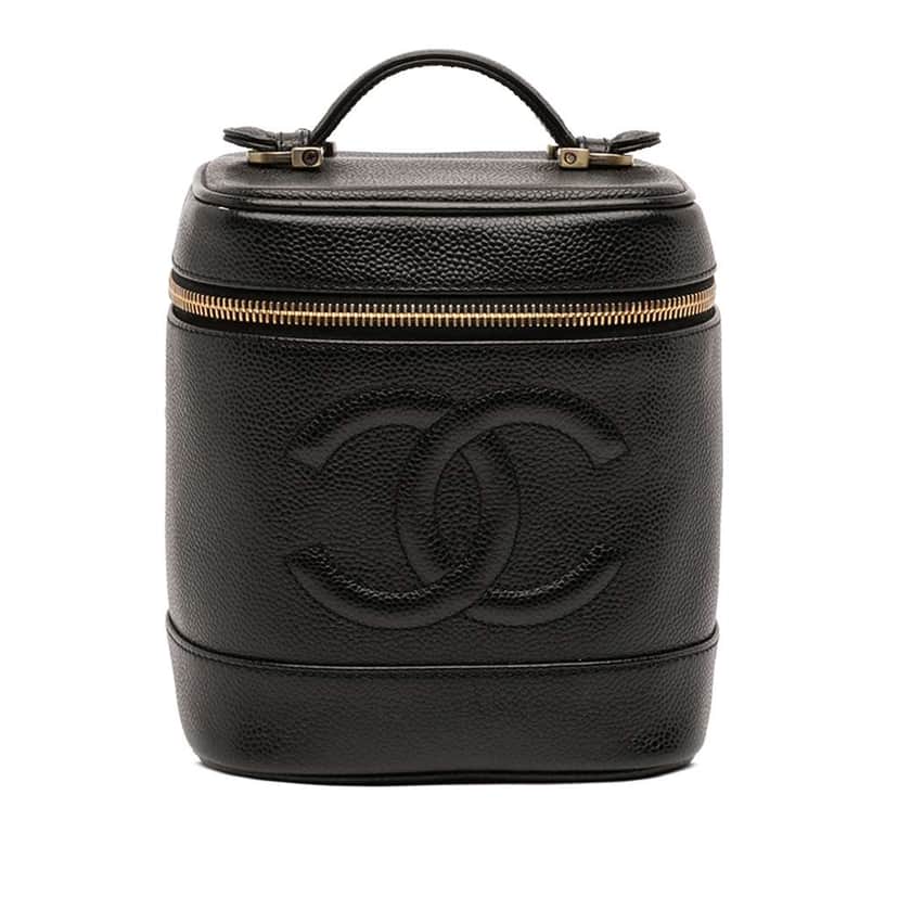 Chanel CC Caviar Vanity Bag Black Leather Good condition - Front View