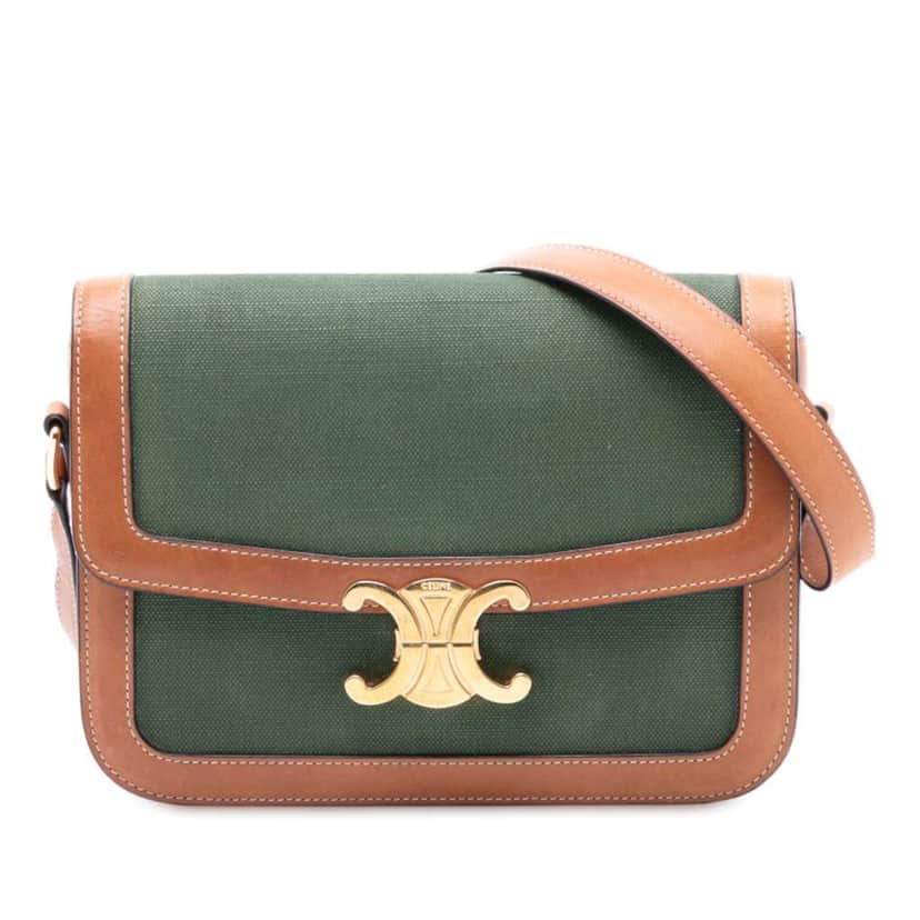 Celine Teen Canvas and Calfskin Triomphe Crossbody Green Canvas Good condition - Front View