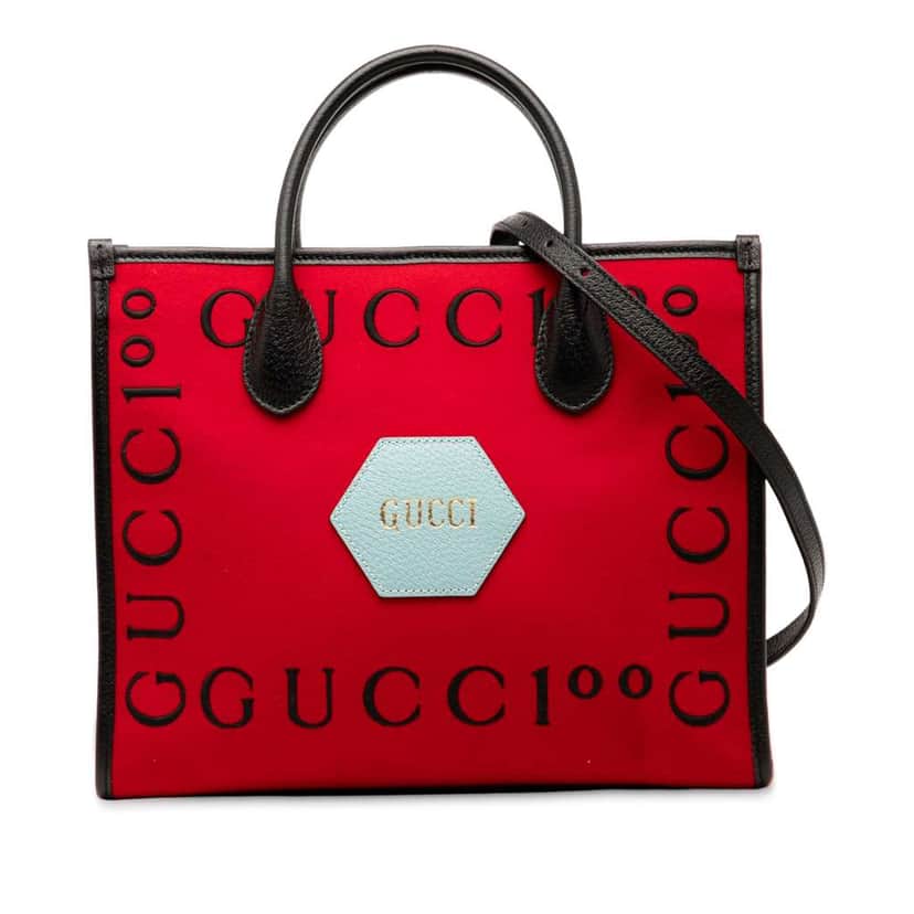 Gucci Felt 100 Centennial Satchel Red Wool Good condition - Front View