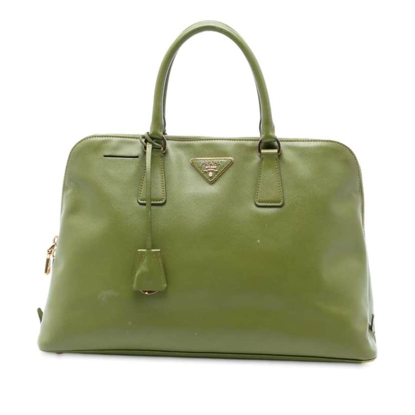 Prada Large Saffiano Lux Promenade Satchel Green Leather Good condition - Front View