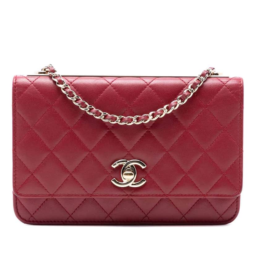 Chanel Lambskin Trendy CC Wallet On Chain Red Leather Good condition - Front View