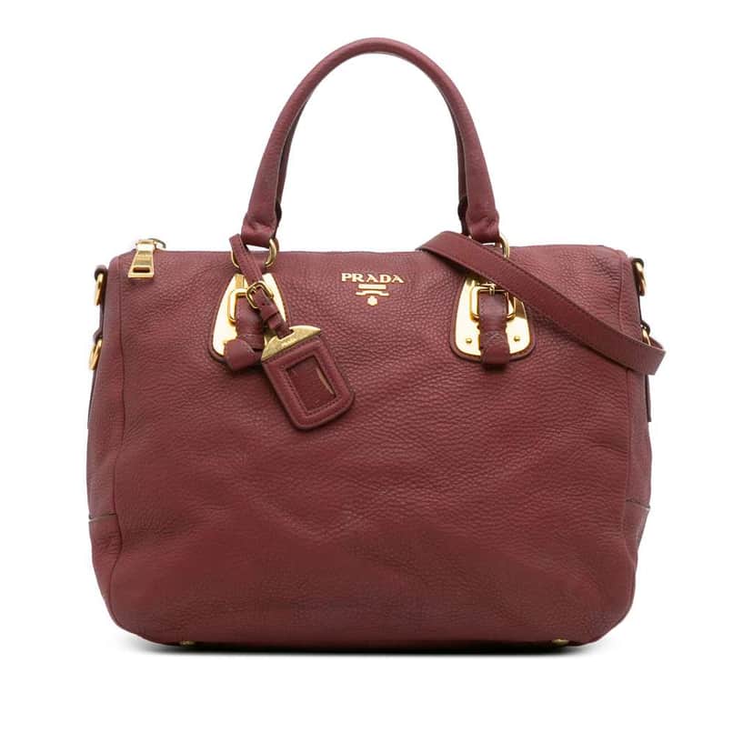 Prada Vitello Daino Zip Top Satchel Red Leather Good condition - Front View