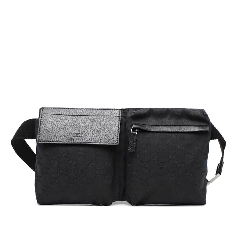 Gucci GG Canvas Double Pocket Belt Bag Black Canvas Good condition - Front View