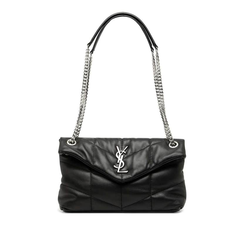 Saint Laurent Small Lambskin Loulou Puffer Shoulder Bag Black Leather Good condition - Front View