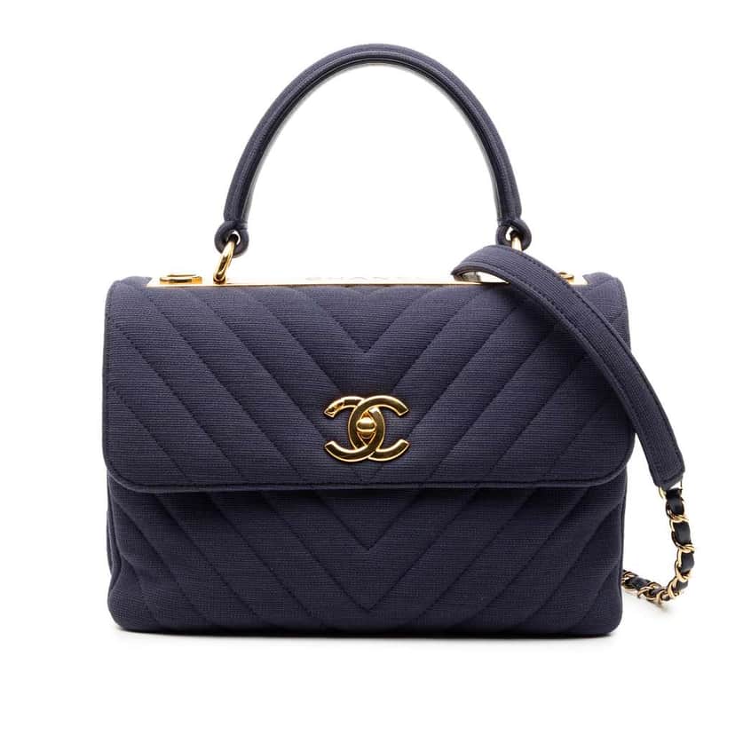 Chanel Small Chevron Jersey Trendy CC Top Handle Flap Blue Cotton Good condition - Front View