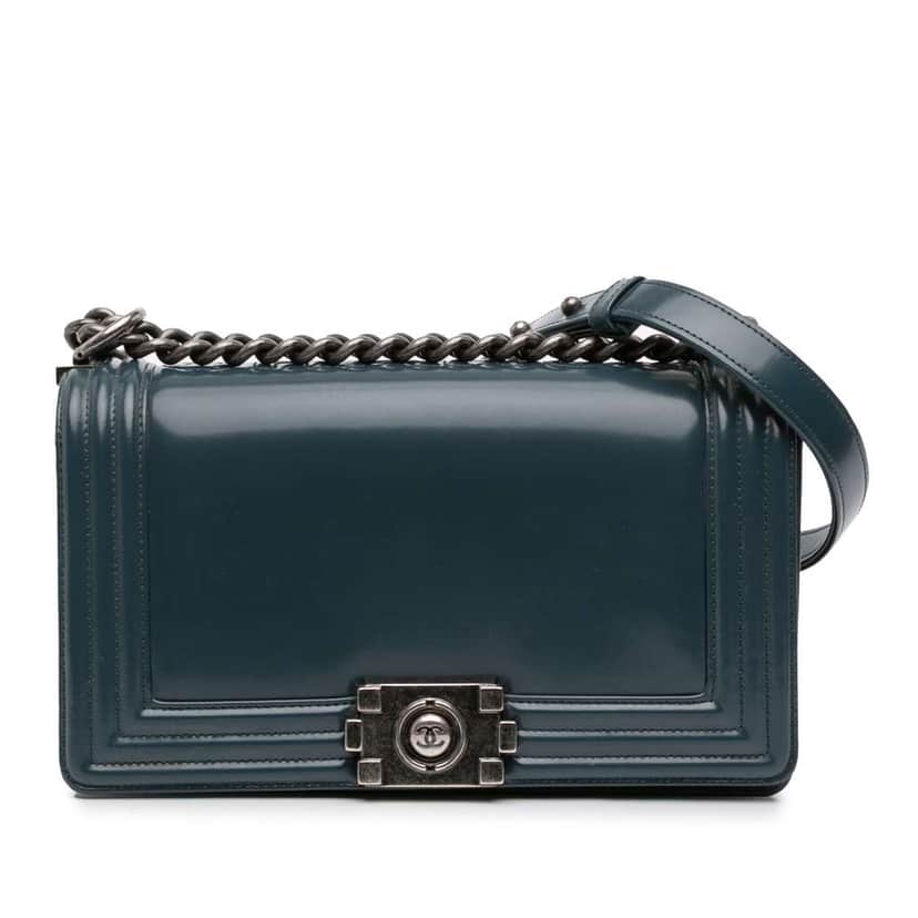 Chanel Old Medium Glazed Calfskin Boy Flap Blue Leather Good condition - Front View