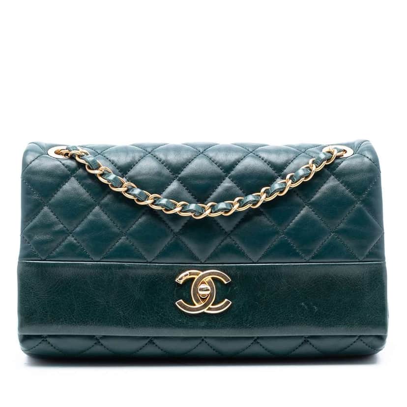 Chanel Medium Quilted Calfskin Soft Elegance Flap Green Leather Good condition - Front View