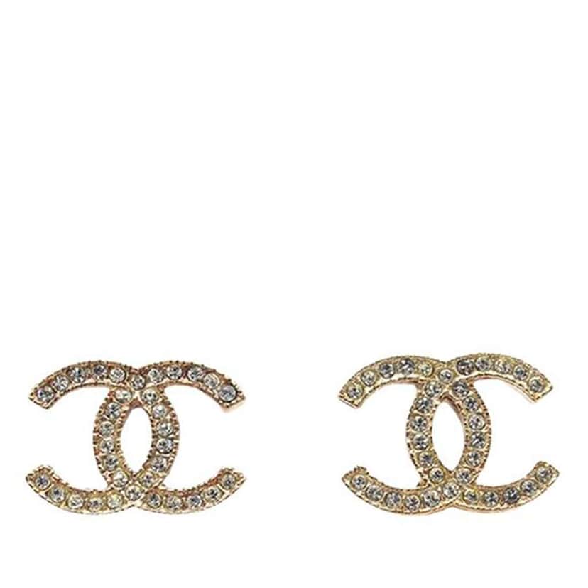 Chanel Gold Plated Crystal CC Push Back Earrings Gold Metal Good condition - Front View