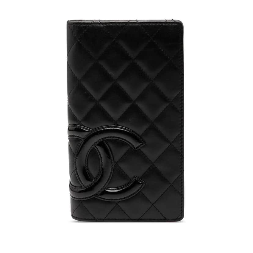 Chanel Quilted Lambskin Cambon Ligne Bifold Wallet Black Leather Good condition - Front View