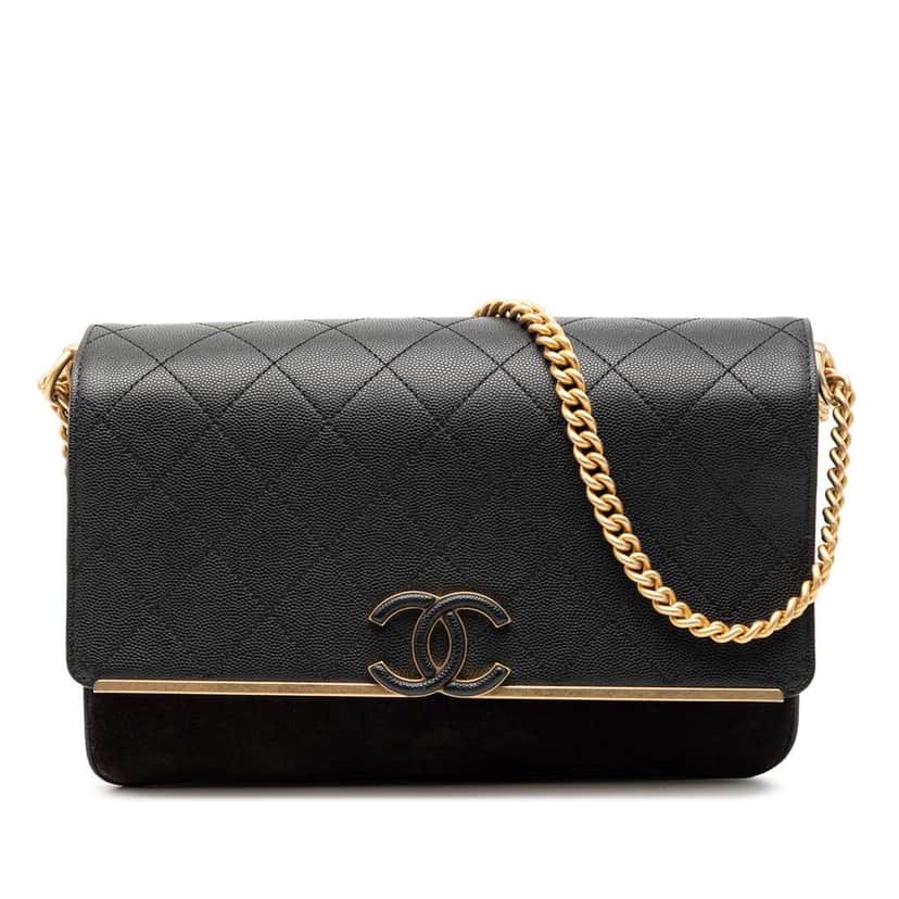 Chanel CC Stitched Caviar and Suede Lady Coco Flap Black Leather Good condition - Front View