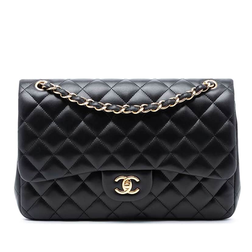 Chanel Jumbo Classic Lambskin Double Flap Black Leather Good condition - Front View