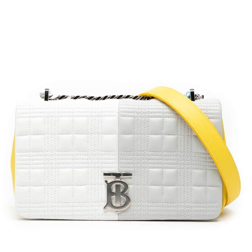 Burberry Small Tricolor Quilted Lambskin Lola Crossbody White Leather Good condition - Front View